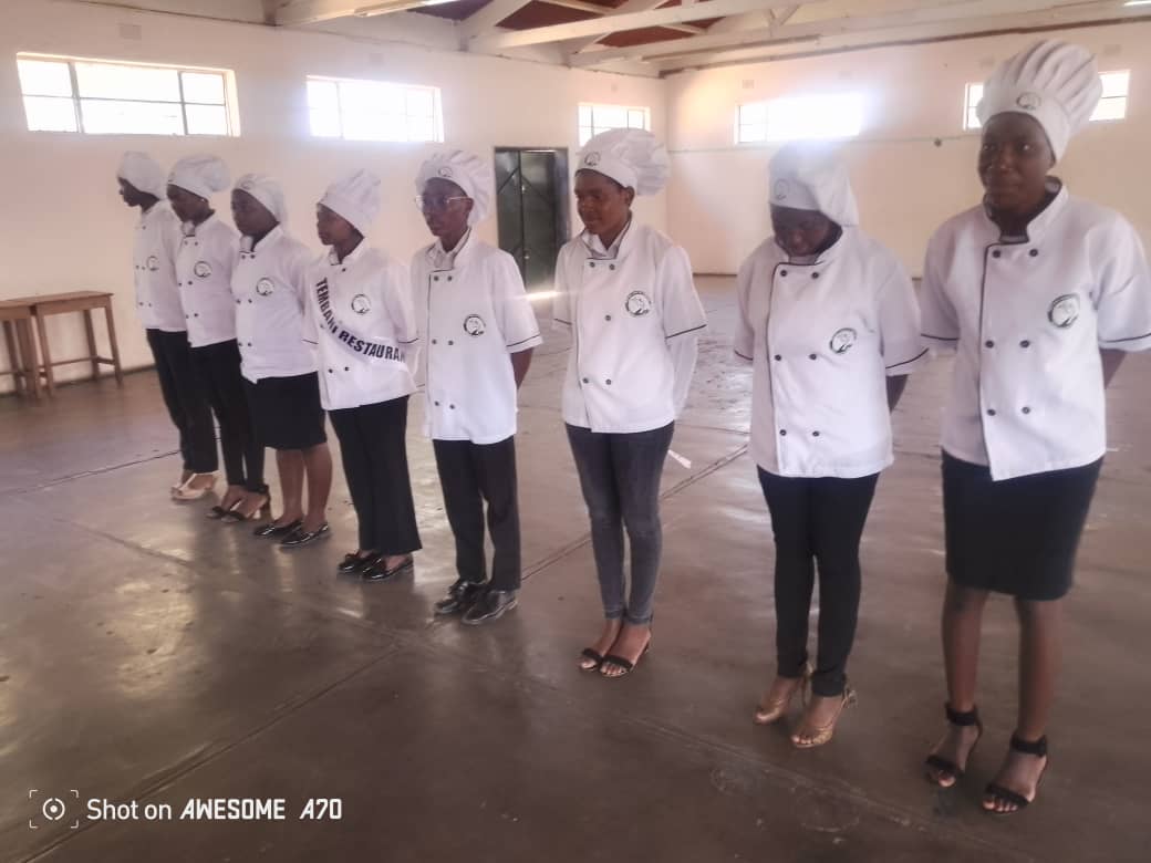 Catering students in kitchen